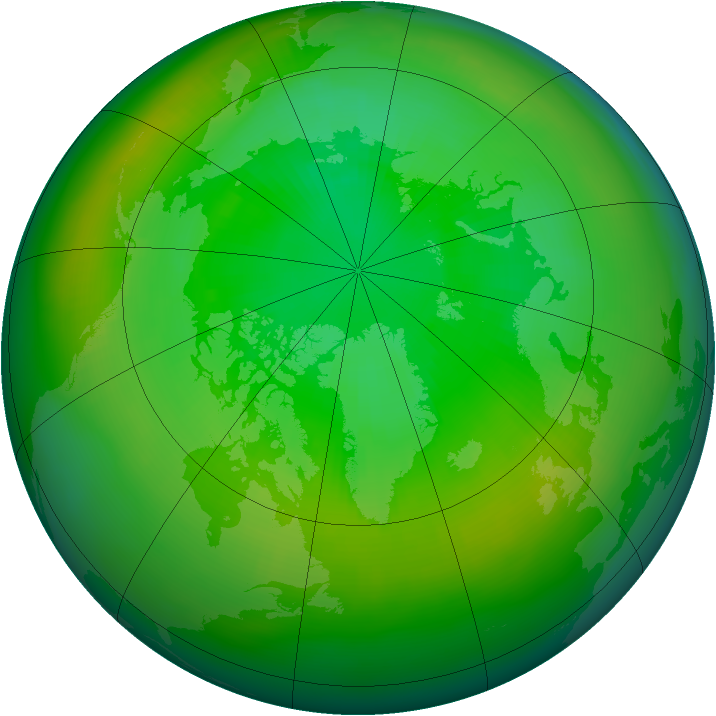 Arctic ozone map for July 1988